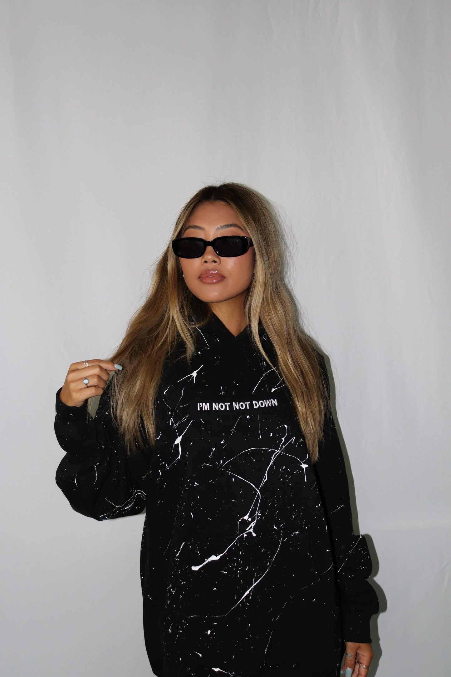 Heavy Weight White Paint Splatter Black Hoodie