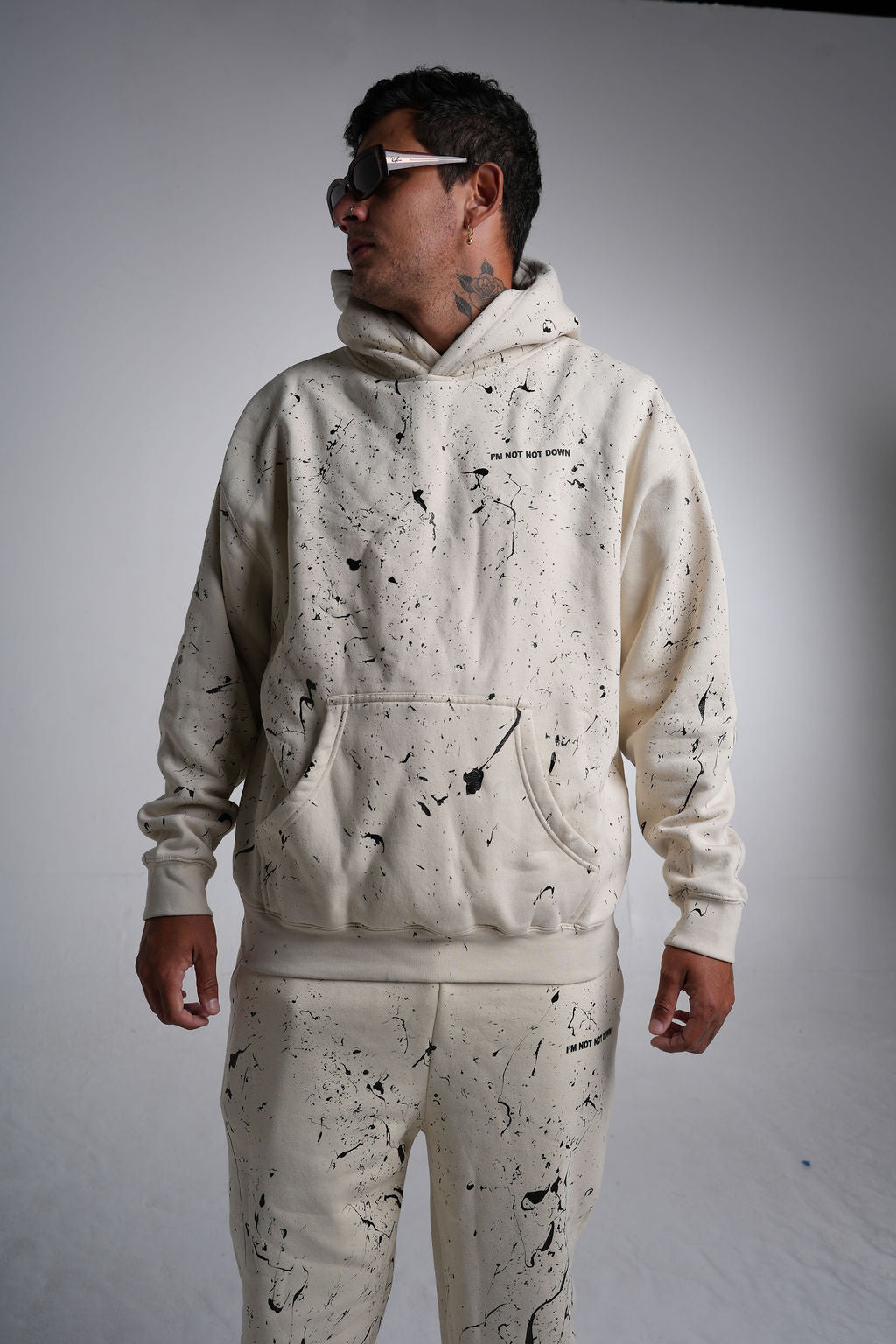 Heavy Weight Paint Splatter Beige Hoodie