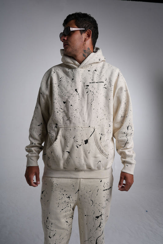 Heavy Weight Paint Splatter Beige Hoodie