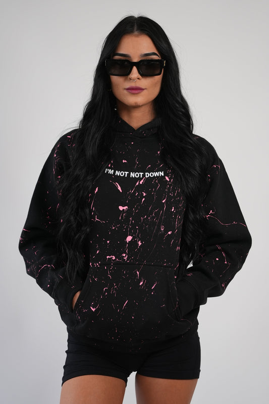 Heavy Weight Pink Paint Splatter Black Hoodie